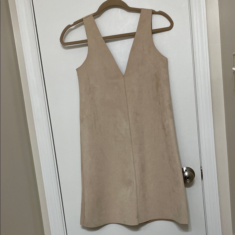 Zara Cream Faux Suede V-Neck Mini Dress